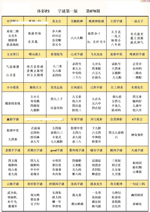 牛彩字谜总汇(九)福彩字谜总汇牛彩字谜总汇(九)