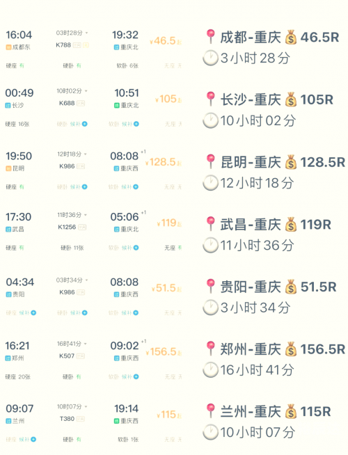 北京到重庆动车时刻表-第1张图片