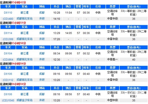 成都到都江堰动车时刻表