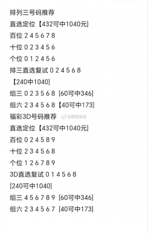 今日精准预测推荐