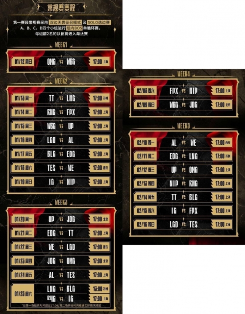 2020lpl春季赛赛程2020LPL春季赛赛程
