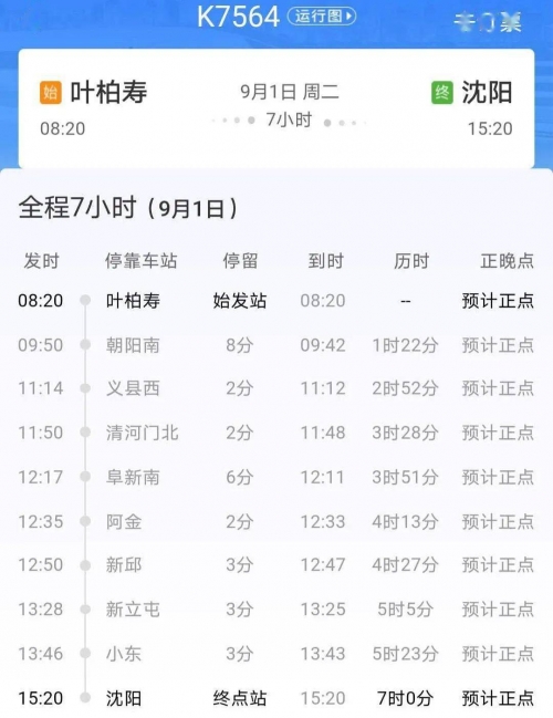 阜新列车时刻表